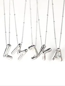 Summer Fashion Balloon Letter Charm Pendant Necklace, Fashion Bubble Letters Necklace  for Party, Daily, Back To School, Trendy Casual Trendy Jewelry, Initial Daily Wear Necklace, Versatile Accessory, Custom Initial Necklace