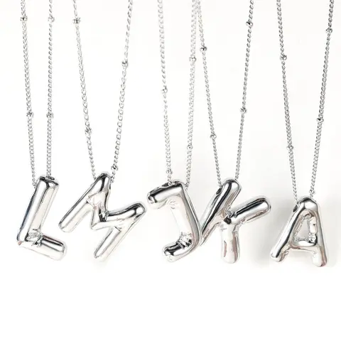 Summer Fashion Balloon Letter Charm Alloy Pendant Necklace, Fashion Bubble Letters Necklace for Party, Daily, Trendy Casual Jewelry, Initial Daily Wear Necklace, Custom Initial Necklace, Fashion Cool Accessories, Casual Style Necklaces
