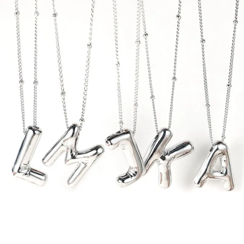 Summer Fashion Balloon Letter Charm Alloy Pendant Necklace, Fashion Bubble Letters Necklace for Party, Daily, Trendy Casual Jewelry, Initial Daily Wear Necklace, Custom Initial Necklace, Fashion Cool Accessories, Casual Style Necklaces