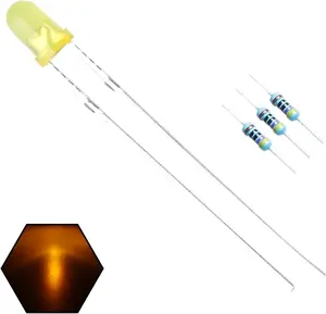 100pcs 3mm Yellow ing Diffused LED Diodes 1.5Hz Flash (Single Color Flashing) Round Lens 29mm Lead DC 2V  Bulb Lamp Light Emitting Diode +100pcs Resistor 470ohm For DC 6-12V Included