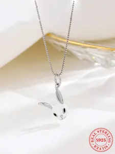 Women's S925 Silver Necklace, Rabbit Design Jewelry, Casual Style Pendant Accessory, Lightweight All-Season Wear