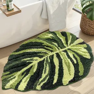 LUMI Leaf Bathroom Rugs Monstera, 23.5x31.5 Soft Fluffy Cute Bath Mat with Non Slip Backing, Washable Absorbent Bath Rug Quick Dry for Shower Floor, Toilet, Bedroom, Kids Room