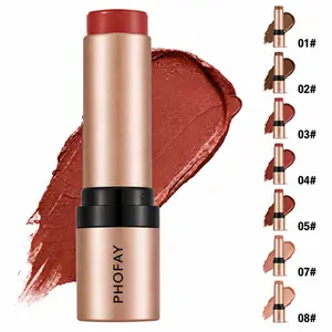 PHOFAY Cosmetic Cream Blush Stick with Contour Brush, Smooth Non-Greasy Waterproof Long-Lasting, Blendable Highlighter for Beginners, Face Contour Makeup, Suitable for All Skin Types (Medium Shade)