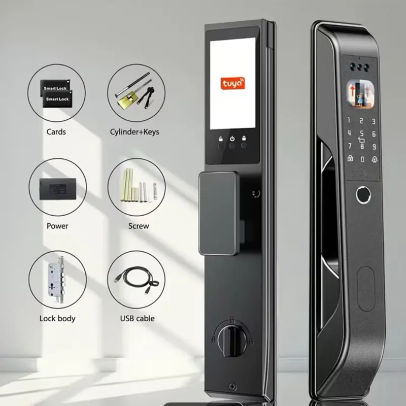 Smart Automatic Door Lock with 3D Face Recognition, 1080p Camera, Palm Vein, Fingerprint, App Code, IC Card, Key Access, WiFi Auto-Lock, Alexa & Tuya Compatibility, Anti-Pry & Anti-Drill Design, Automatic Door Lock Smart Door Locks