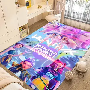 KPop Demon Hunters 90 cartoon print carpet, home living room, bedroom, office chair under carpet, holiday gift for family and friends, Christmas decoration carpet