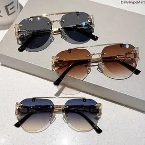 Men's 3-Pack Rimless Oversized Round Gradient UV400 Sunglasses - Trendy Fashion Accessory Eyewear