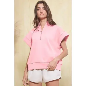 Short Sleeve Half Zip-Up Scuba Sweatshirt