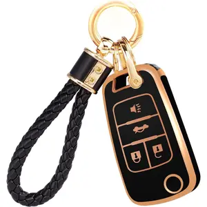 for Buick Chevy Key Fob Cover with Keychain, Key Fob Case Cover Fits for Buick Encore Chevrolet Chevy Cruze Sonic Trax Malibu GMC Terrain Car Accessories Flip Smart Key, Black