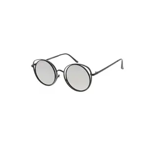 Fashion Culture Women's Retro Round Cat Eye Sunglasses - Metal Open-Wire Frame, Mirrored Lenses (Silver)