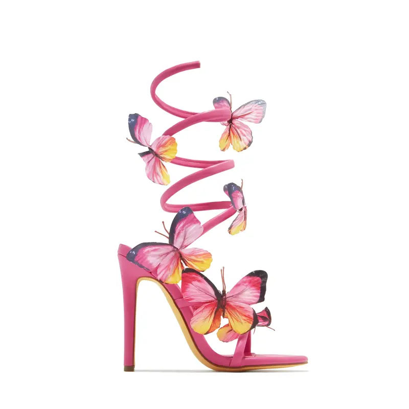 Butterfly Kisses Around The Ankle Coil Heels - Pink