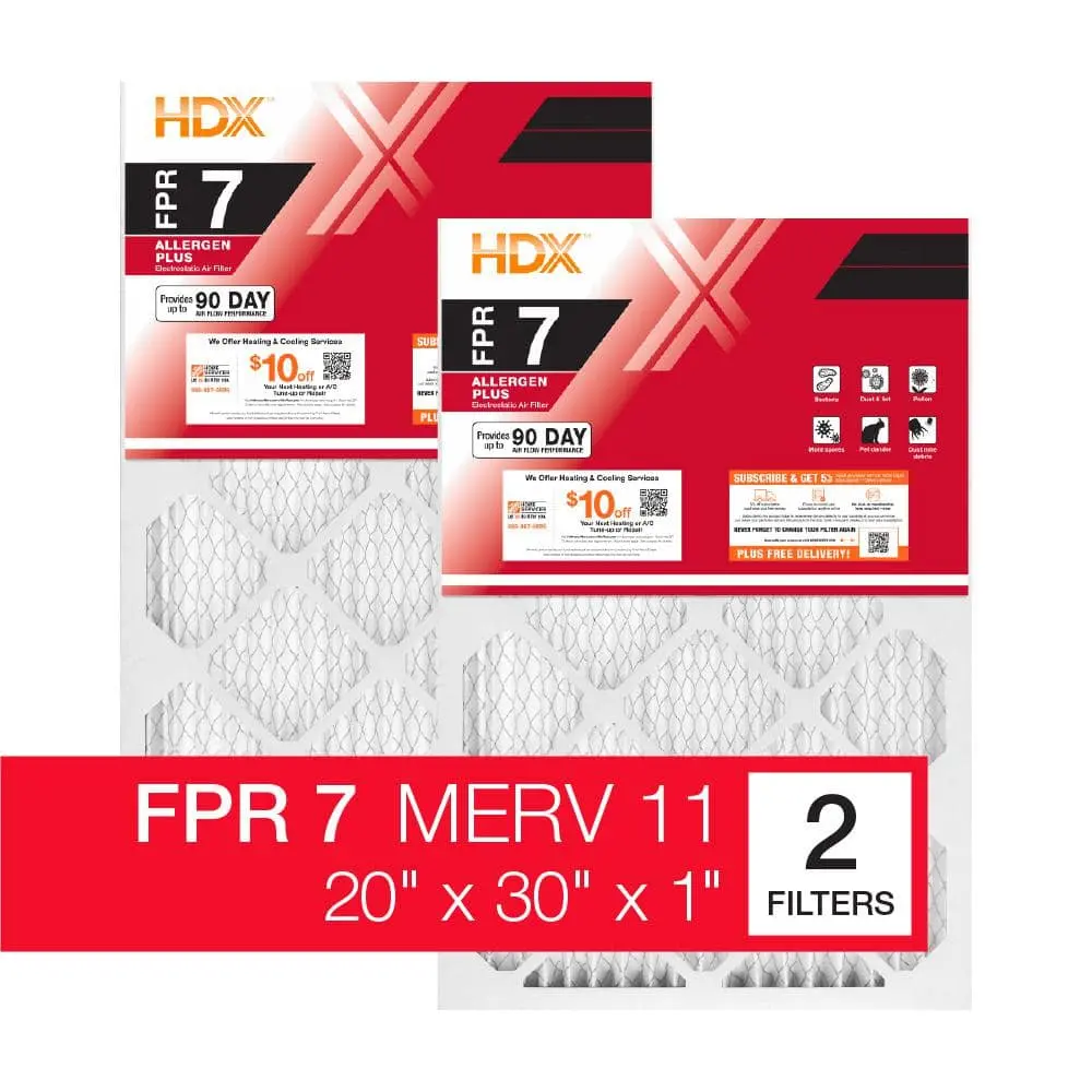 20 in. x 30 in. x 1 in. Allergen Plus Pleated Furnace Air Filter FPR 7, MERV 11 (2-Pack)