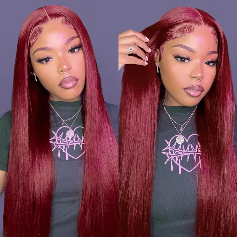 OQHAIR 99J Burgundy Color Wear Go Glueless Wig Pre-cut 7x5 Lace Straight Human Hair Wig Preplucked with Natural Hairline Springtok