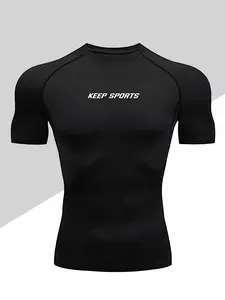 Men's Quick-Dry Muscle Support T-Shirt, Workout Rash Guard, High Stretch Breathable Sports Shirt, Suitable for Gym Running Cycling Yoga Martial Arts Training