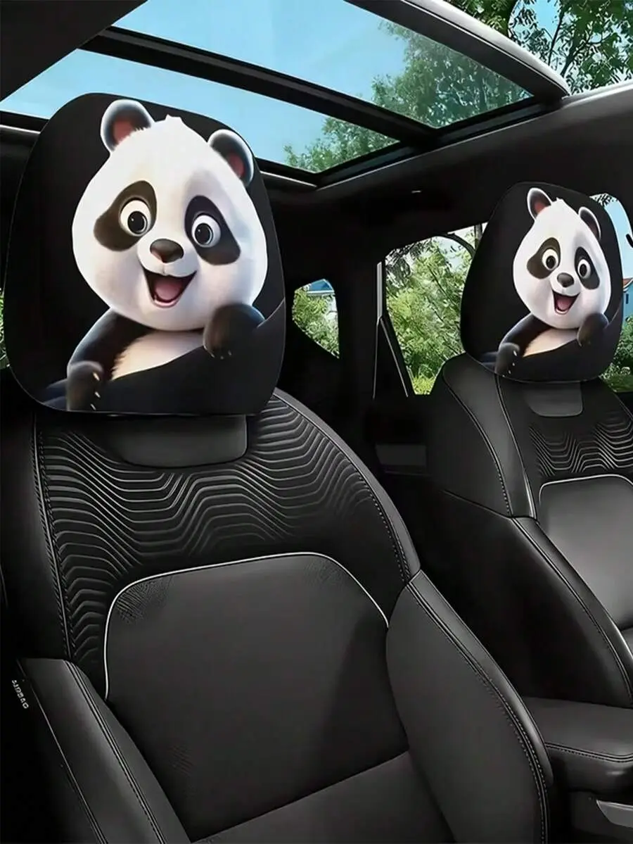 2 Sets Of Cute Baby Panda Printed Car Headrest Covers, Universal Stylish Seat Protectors, Suitable For Long-Distance Travel, Business Trips, Date Nights And Car Decoration, Enhancing The Driving Experience, Car Seat Covers, Headrest Car Covers, Car Seat