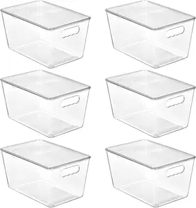 6 Pack Clear Stackable Storage Bins with Lids, Plastic Organizer Containers with Handles for Pantry, Kitchen, Bathroom, Fridge, Closet Storage