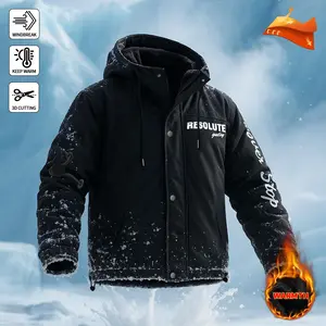 Men's hooded casual fleece jacket with letter print, drawstring hood design, warm and cozy, perfect for outdoor hiking, travel, everyday casual wear, an essential for winter  Menswear Coats Stylish warden hoodie winter outfit