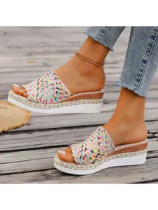 Slippers for women with platform soles and wedges for outer wear summer new fashionable platform fish mouth high heels sandals for women with bohemian casual vacation slippers for women