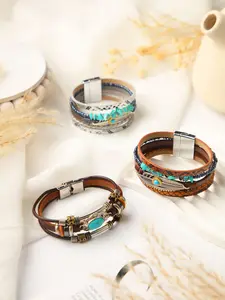 3Pcs/Set Bohemian Style Bracelets,Women's Imitation Cuff Bracelets,Multi-layered Western Jewelry,Crystal Bracelet,Christmas Party Gifts,Fashion Accessories