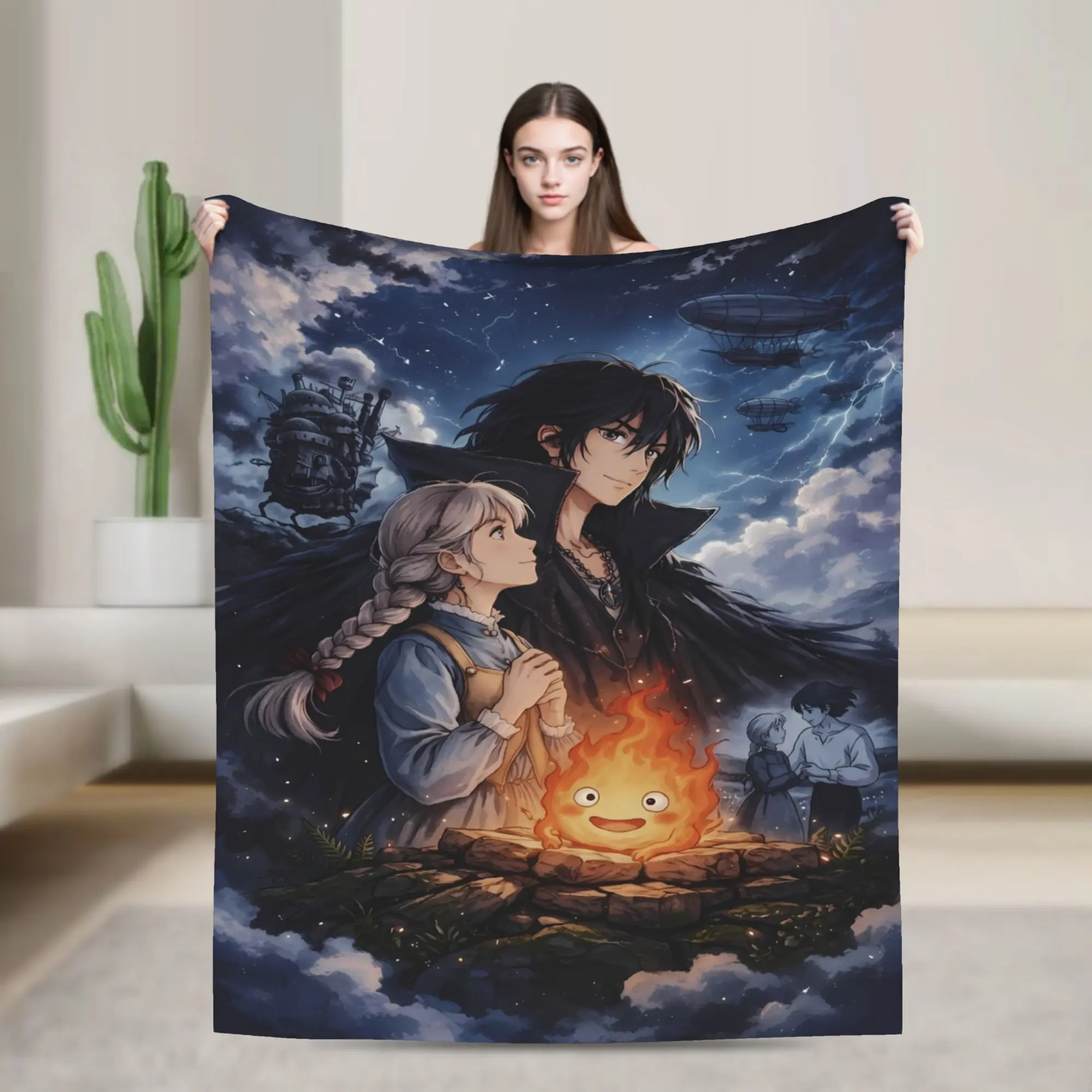 Anime H-Howls M-Moving C-Castle Blanket for Couch Sofa Travel Home Hiking Picni Bed Beding Flannel Blankets Multiple Sizes,soft,warm