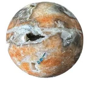 Sunstone and Blue Apatite sphere with druzy inclusions