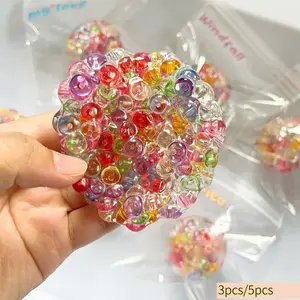 Popping Bubble Squishy Stress Ball, 3Pack/5 Pack Random Colors, Crunchy Bead Squeeze Toy, Sensory Relief Ball, Handmade Pop Pop Bubble Ball for Anxiety Relief, Creative Fun Toy, Birthday Gift, Easter Basket Stuffers