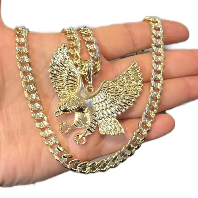 Gold Plated Eagle Necklace with Chain and Pendant 24" Unisex Elegant Statement Jewelry Accessory