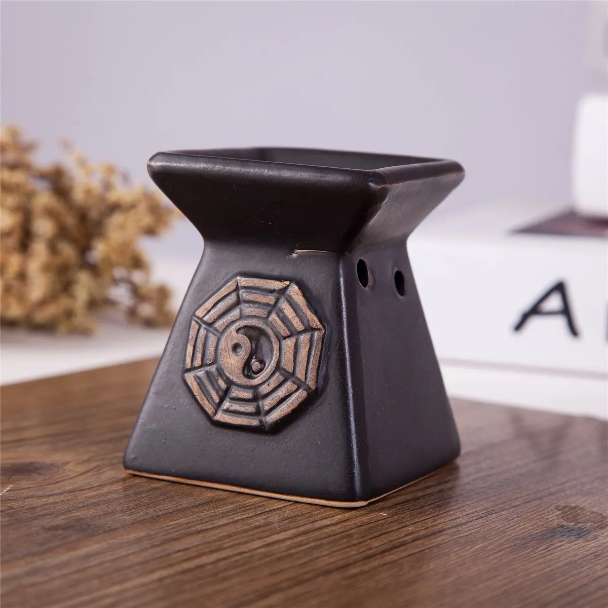 Thy Home Feng Shui Zen Ceramic Bowl Candle Holder - Scented Essential Oil Diffuser, Diffused/Aromatic/Fragrance Oil Burner, Room Decoration Device, Model OLBA102