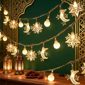 9.8 Feet / 3 Meters LED String Lights, Ambient LED Lights Adorned with Ramadan Stars, Moons, And Small Balls. Perfect for Valentine'S Day, New Year, And Muslim Home Festival Decorations.
