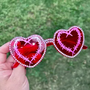 Custom Name Rhinestone Heart Sunglasses | Personalized Concert & Festival Glasses