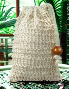 Exfoliating Soap Saver Pouch with beaded drawstring