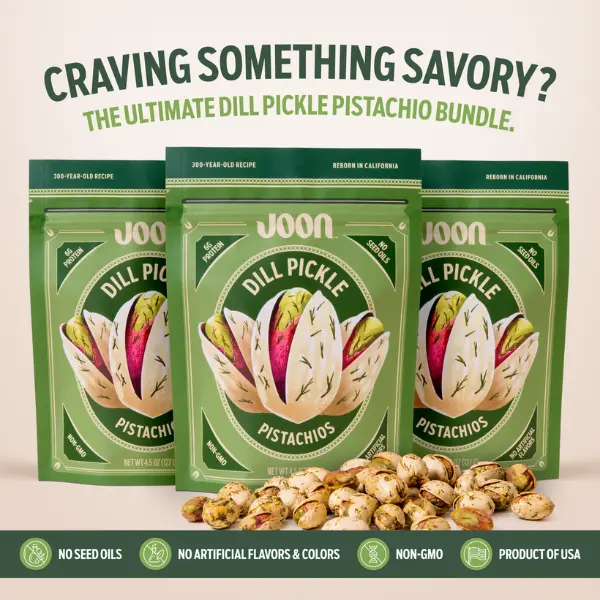 Joon Dill Pickle Pistachios In Shell 3-Pack, Tangy Dill & Lime Gourmet California Pistachios, 4.5 oz Each, Protein Crunchy Snack, No Seed Oils
