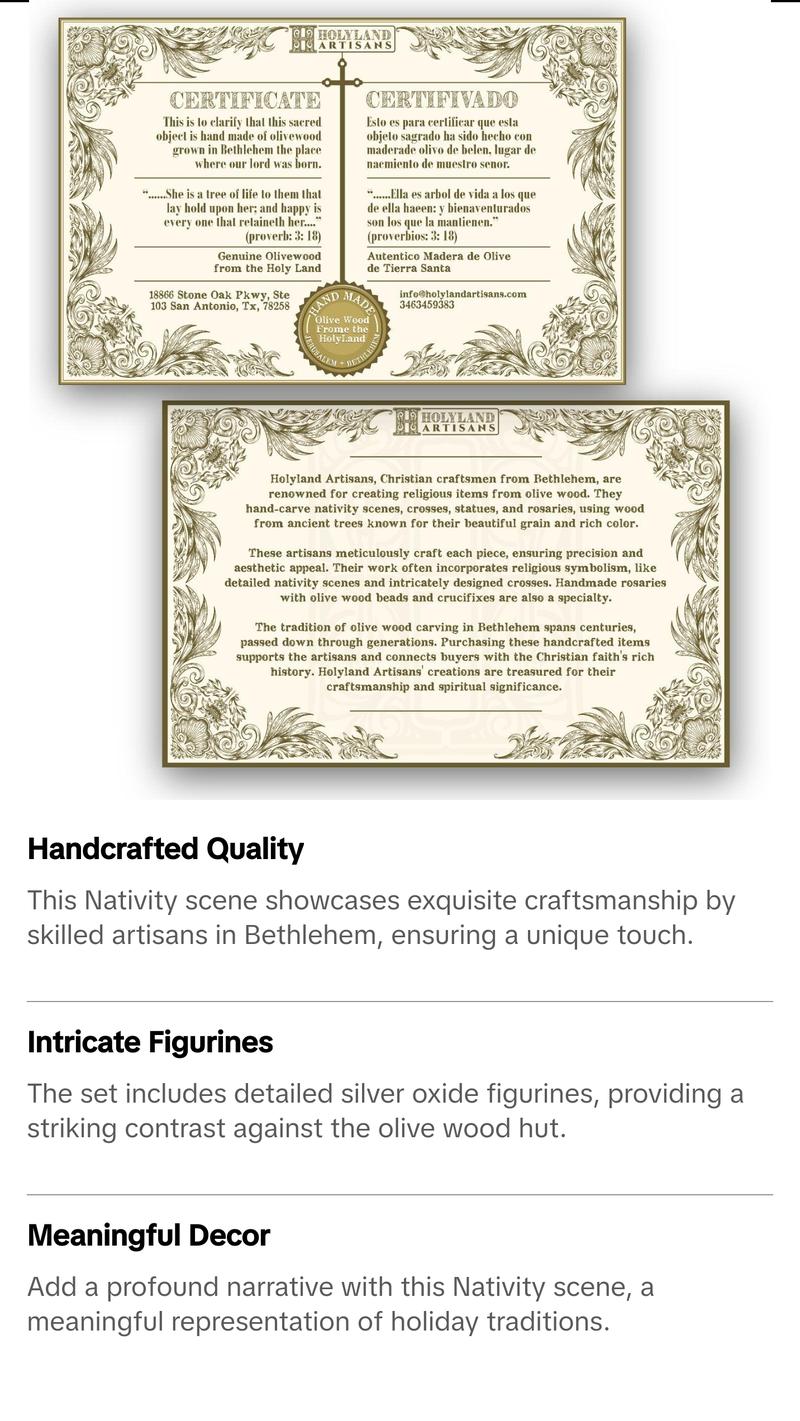 Olive Wood Nativity Scene_ Wooden Hut and Silver Oxide Figurines Decor Ornaments