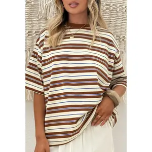 Brown Stripe Womens Casual Oversized Tee