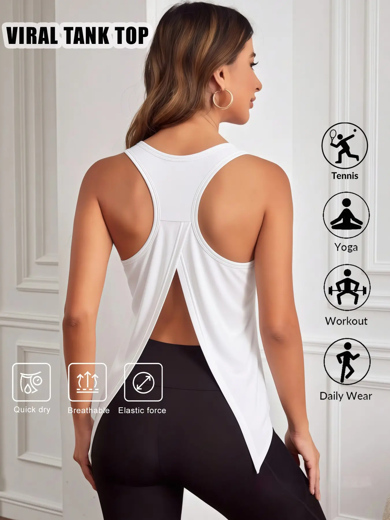 Women's Open Back Workout Sportswear Tank Top Sleeveless Gym Clothing Muscle Singlet – Breathable Quick Dry Yoga Gym Running Shirt