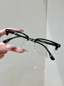 1 Pair Black One-Piece Browline Reading Glasses – Lightweight Half-Rim Square Design (+1.0 to +3.5)