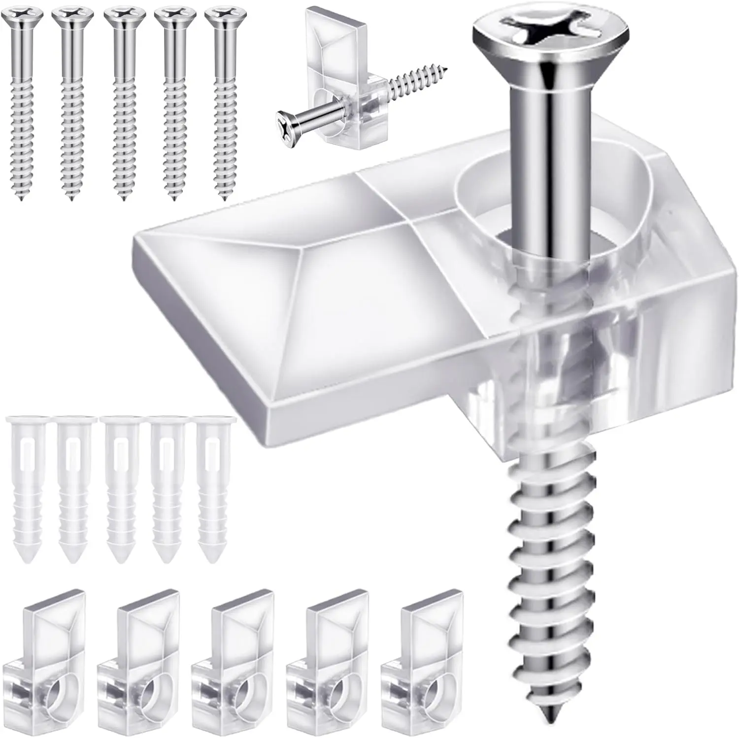 32-Pack Clear Plastic Mirror Clips - Lightweight, Easy-to-Install Mirror Mounts with Invisible Design, Wall Mounting Hardware with Screws for Glass Surfaces, Cabinets, Picture Frames
