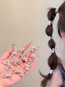 Handmade Bow Hair Ties Set of 10, Preppy Style Bowknot Ponytail Holders, Elastic Tie Band, Plain Pattern, All Seasons Accessory, No Ca Prop 65 Warning