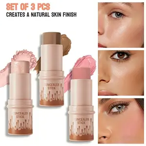 Long-Lasting Concealer Stick, 3 Counts/set Highlighter Balm, Blush & Contouring Stick, Facial Makeup Tools for Women & Girls, Bronzer Makeup