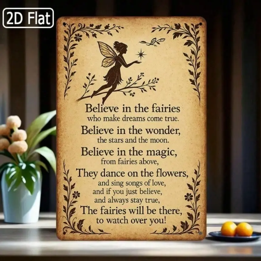 Aluminum Fantasy Fairycore Vintage Wall Art 8x12 Inch Magical Fairy Themed Room Decor with Inspirational Quote Rustic Aluminum Sign