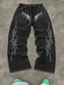 Men's Oversized Tribal Print Joggers: Heavyweight Acid Wash Black Pants. The Ultimate Comfortable Fit for a Unique Vintage Aesthetic & Casual Cool Look #WashedPants #Streetwear #Y2KStyle