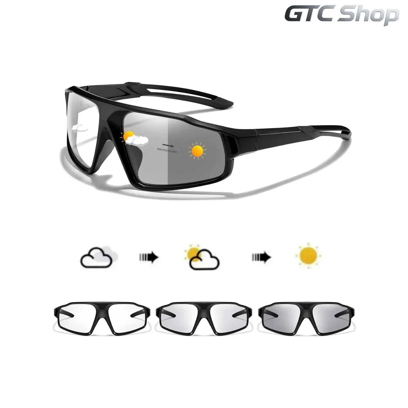 Photochromic Cycling Sunglasses for Men & Women, Windproof Sports Eyewear, Auto Color Changing Lens, UV Protection Lightweight Frame, Anti-Wind Comfort Fit, Running Hiking Driving Fishing Outdoor Cycling Use