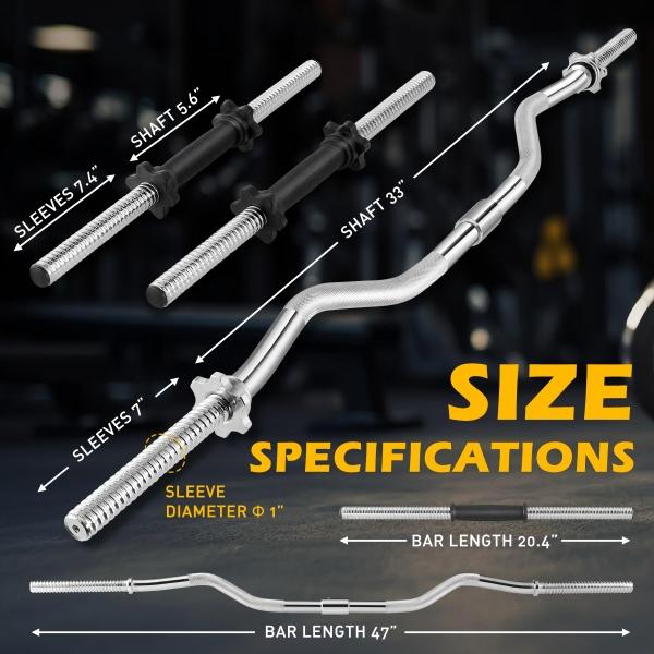 FIXTECH 66LB 2 in 1 Olympic Adjustable Weight Set with Curl bar Used As Barbell for Family fitness, Black