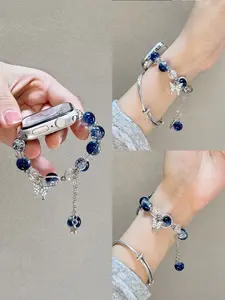 Blue Star Diamond Butterfly Chic Tweed Women's Watch Strap for Apple Watch Ultra/S9/S8/S7/S6/S5/S4/S3/S2/S1 Fashionable Plain Elastic Chain 38mm-49mm Metal Wearable