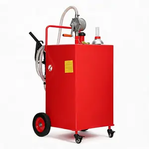 Garvee 30 Gallon Heavy Duty Portable Fuel Caddy – Manual Pump, 4-Wheel Mobile Gasoline Transfer Tank for Truck, Boat, Lawn Mower, Farm Use – Red – Durable & Easy to Move – Refuel Anywhere, Anytime!