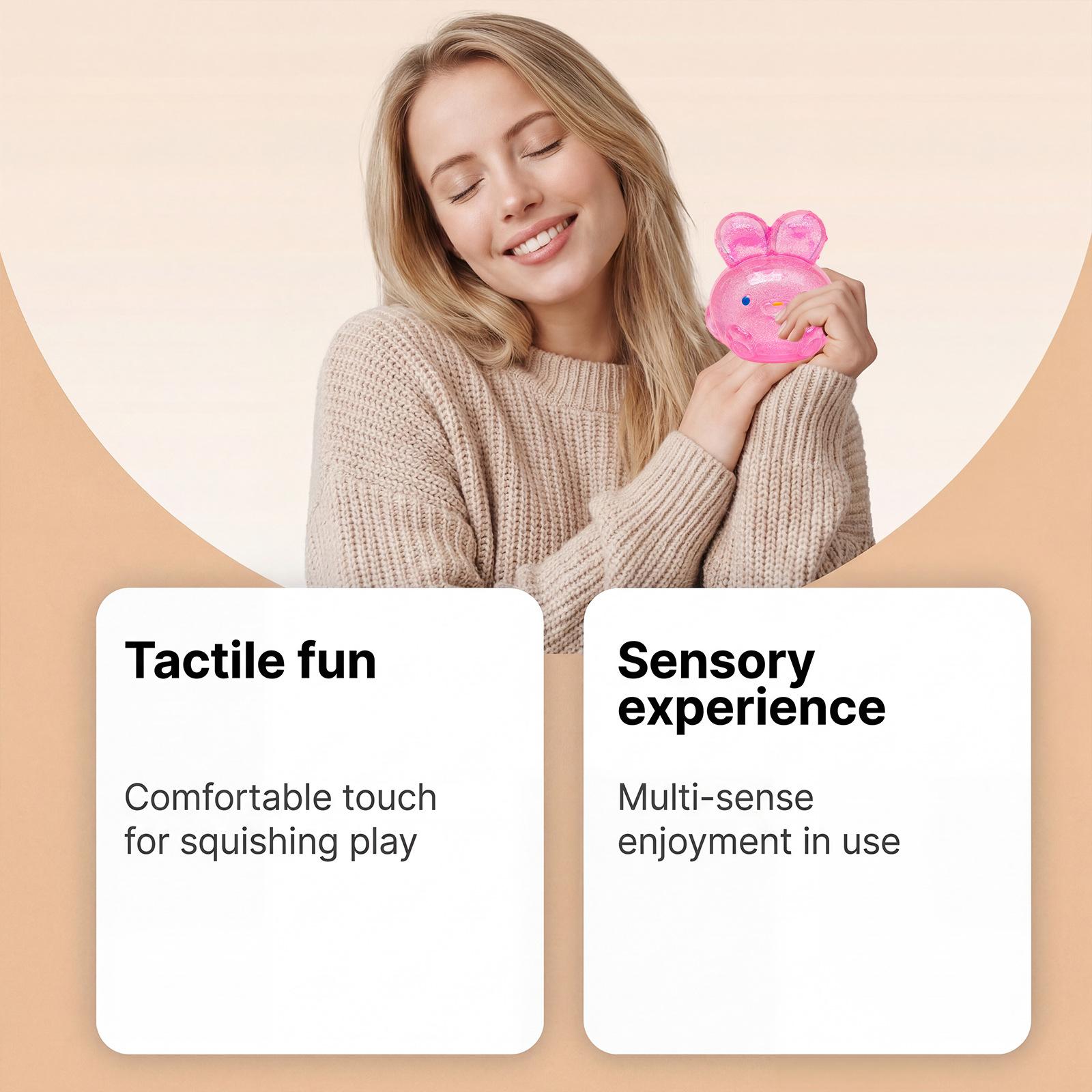 Bunny squishy toys, glitter sensory squeeze stress relief toys for kids and adults, soft Easter basket fillers, cute rabbit fidget toys for boys and girls, toddler party favors, stocking stuffers, goodie bag fillers, classroom prizes