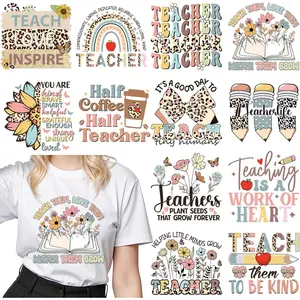 Teacher Iron on Transfers - 20 Sheets Teachers' Day DTF Heat Transfer Ready to Press Decals Patches Appliques Stickers  for Clothing T Shirts Clothes Hoodies Hat DIY Craft Decorations