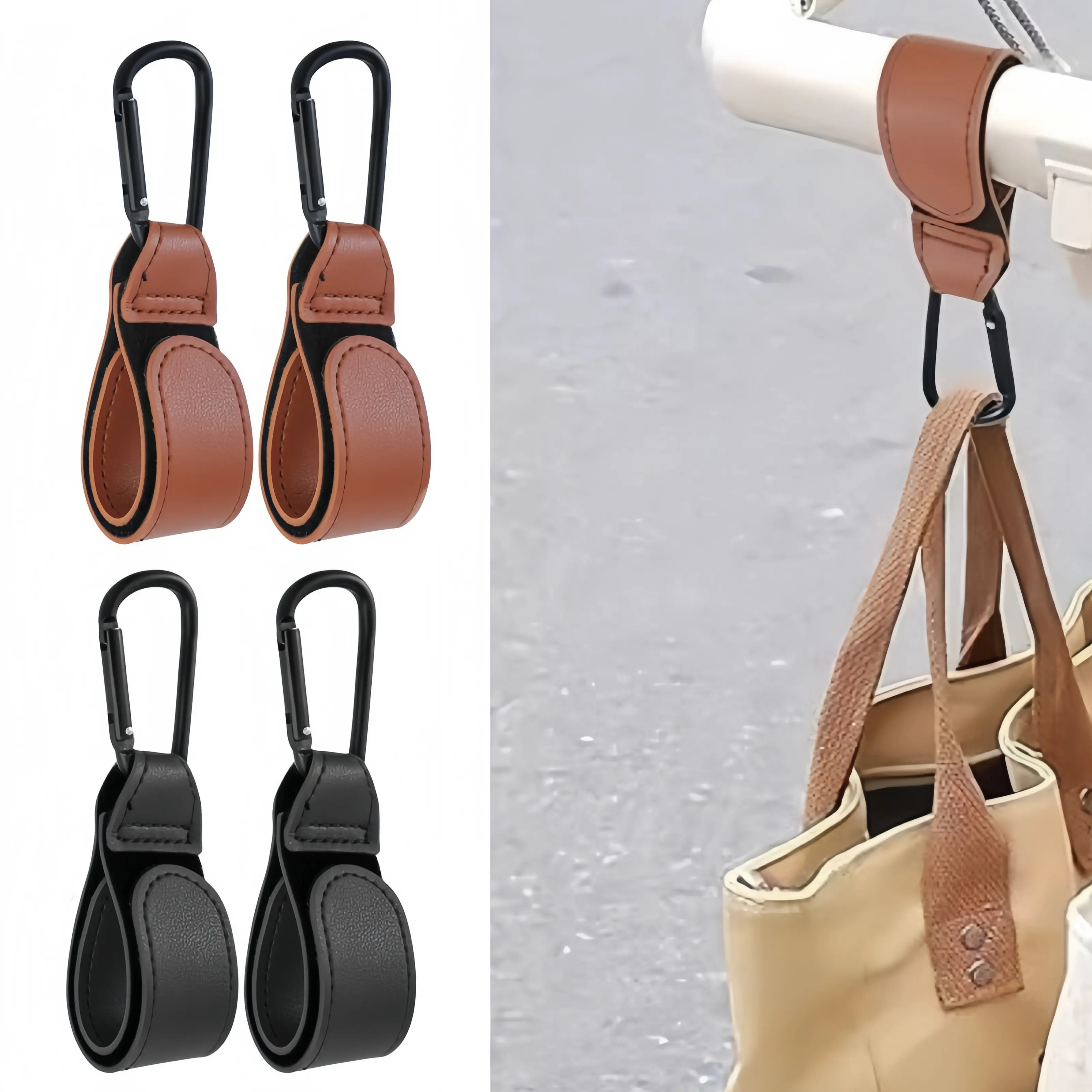 4pcs Baby Stroller Hooks, Stroller Accessories, Bicycle Motorcycle Handlebar Hooks, Magic Tape Hooks, Multi-Purpose Self-Adhesive Hooks for Travel Shopping Car Use-MM1