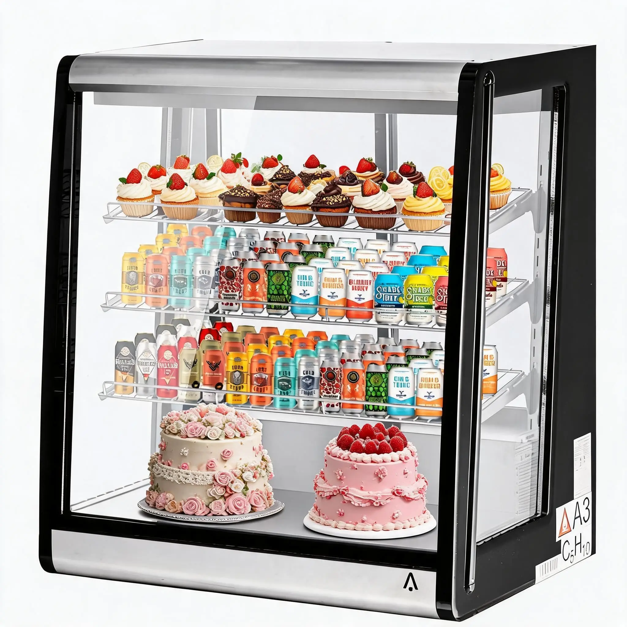 Commercial Countertop High-Visibility Refrigerated Display Case - 196L (7 Cu.Ft.) - Double-Layer Tempered Glass - Interior LED Lighting - Rear Sliding Doors - Anti-Fog - Adjustable - 32-54°F - For Restaurants Beverage and Food, Display Cabinet, Led Displa