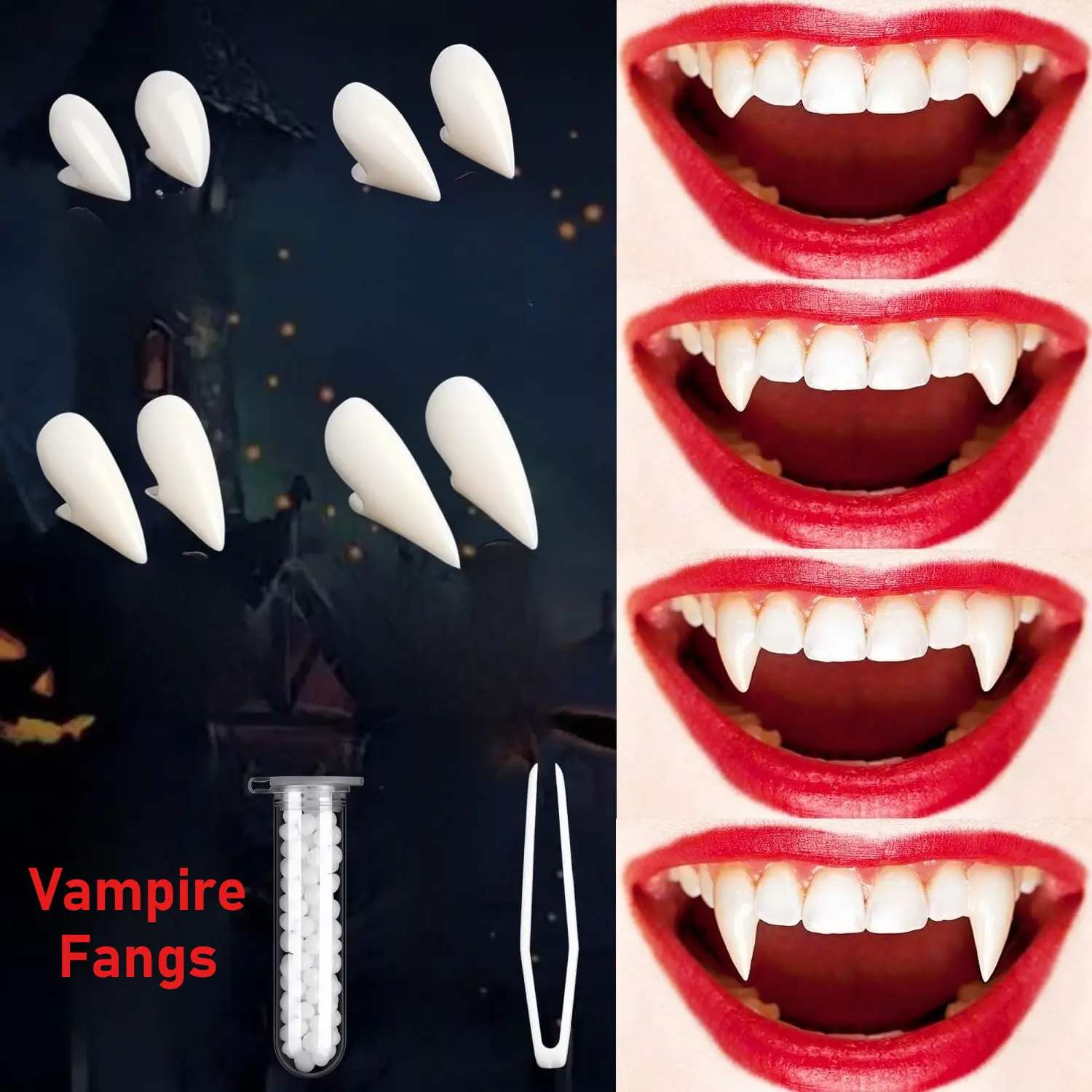 8pcs Vampire Teeth, 4 Sizes, Halloween Cosplay Fangs, Fake Teeth, Halloween Party Cosplay Dentures Props