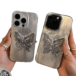 FLYKYLIN Glitter Butterfly Holder Stand Phone Case For Xiaomi Redmi Note 14 13 Pro Plus 12S 11S 10S 9S 8 Shockproof Cover
